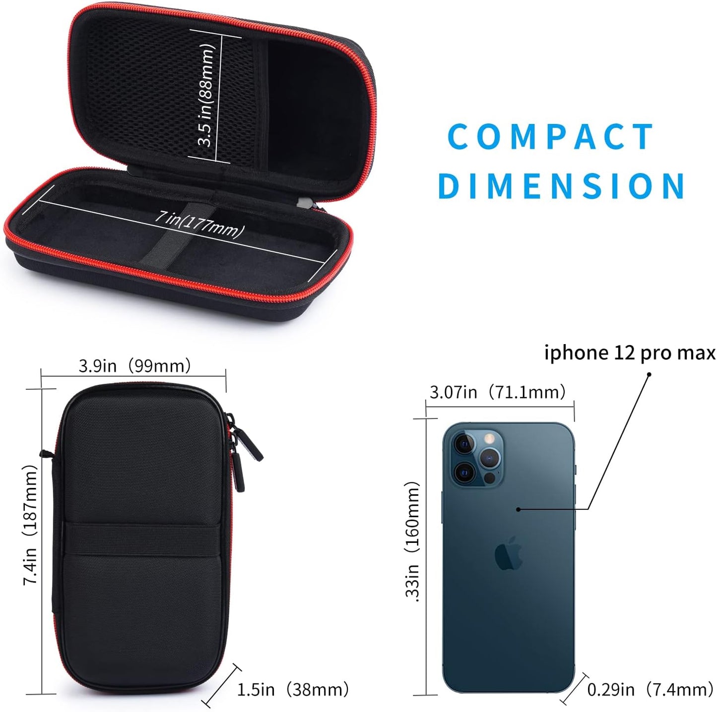 Hard Travel Case for Ekrist/LanLuk Portable Charger Power Bank 25800mAh, Power Bank Case for Anker PowerCore 10000mAh, Samsung T7 Touch and Seagate Portable 2TB