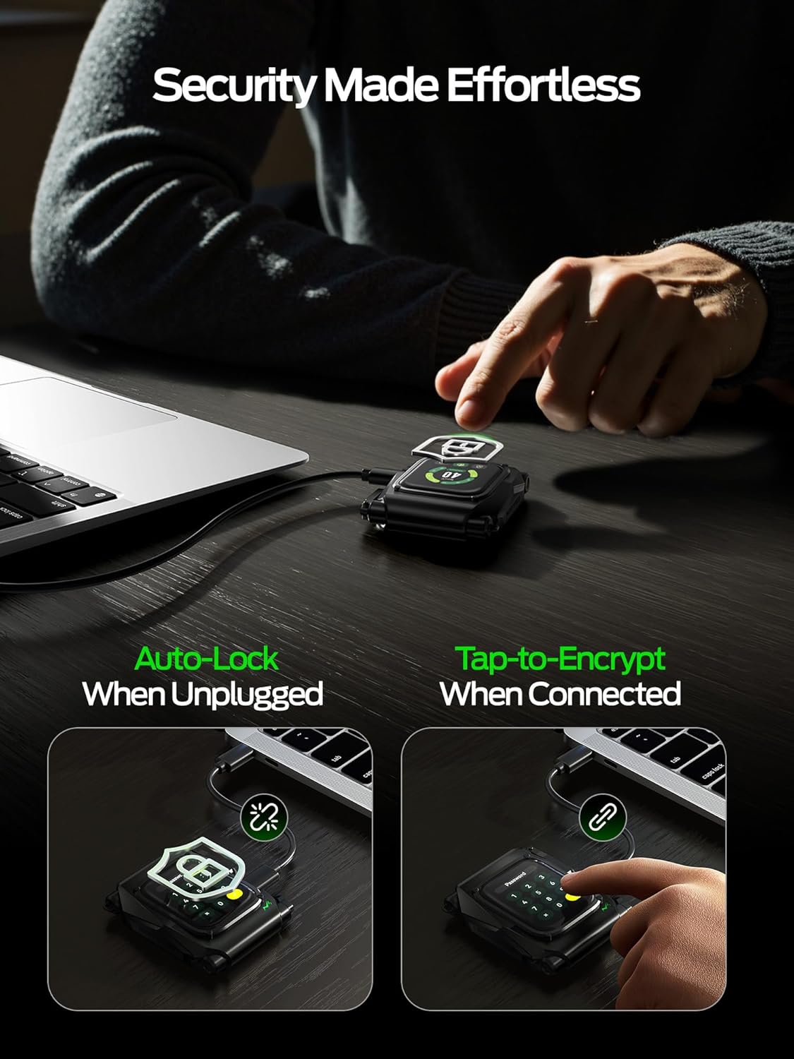 MOVE SPEED External Hard Drive with Touchscreen, Up to 10Gbps Portable SSD, USB-C 3.2 Gen2, Compatible with iPhone, Windows, Mac & More (ST10,1TB)