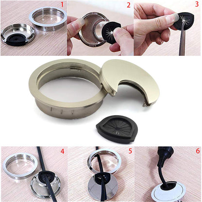 HJ Garden 1pcs 2 inch (50mm) Metal Desk Grommets for Managing and Hiding Wire Cord Cable Hole Cover Office PC Desk Cable Cord Organizer Zinc Alloy Cover Champagne