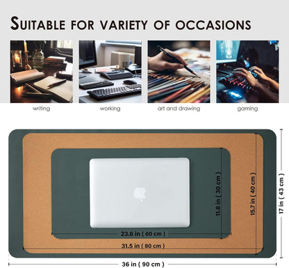 Compact Cork Desk Mat - Small Dual-Sided Desk Pad for Office and Home - Desk Organization and Accessories - Ideal for Large Mouse Pad and Small Desk Mats on Top of Desks(Dark Green,23.6"x 11.8")