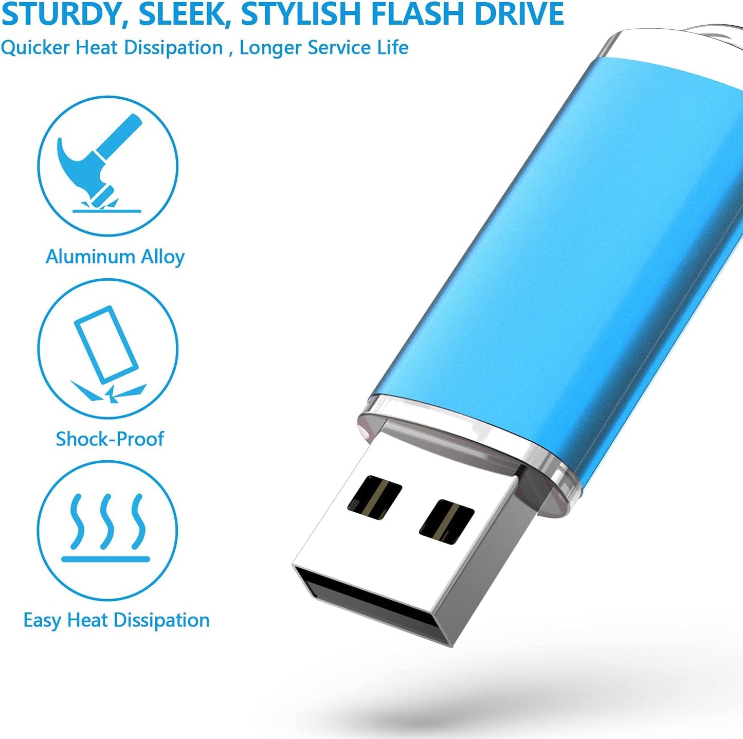 KOOTION Flash Drive 32GB 10 Pack USB 2.0 Thumb Drive Capped Memory Stick Jump Drive, Blue