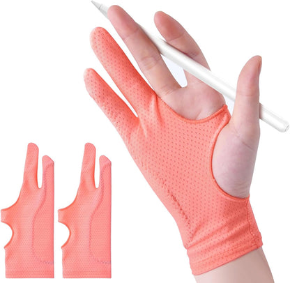 Drawing Glove Right Left Hand [Pink 2Pack] Palm Rejection Glove for iPad Surface Tablet,Graphic Tablet, Graphics Monitor Digital Art Sketching, Inking, Coloring Two Finger Artist Gloves