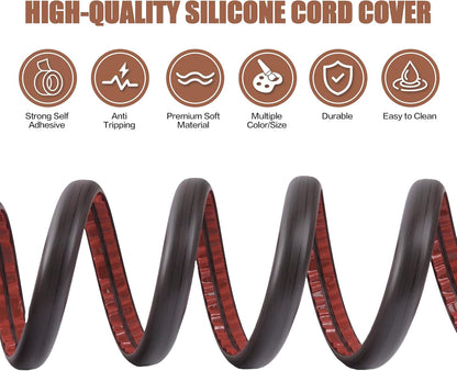 Floor Cord Cover Self Adhesive Cord Hider,10FT Cable Management, Extension Strip Protector for Wires, Prevent Cable Trips for Offices, Gyms, Exhibitions Cavity:0.3"(W) x 0.28"(H) Black Wood
