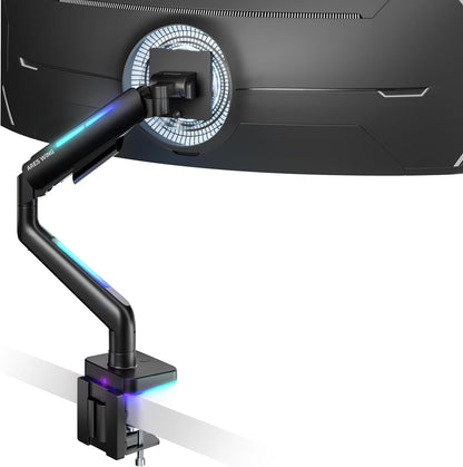 Ultrawide Monitor arm for 17-49'' Heavy Duty Screen up to 44lbs, Gas Spring Single Monitor Arm with RGB Light, Adjustable Gaming Computer Monitor Arm for Desk, Black