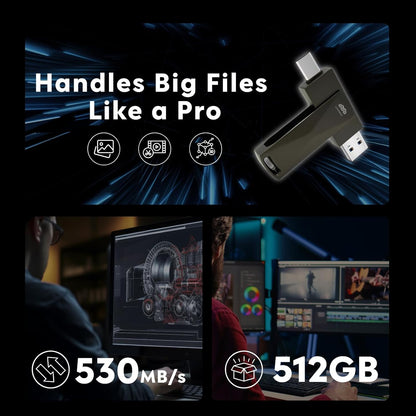 LinkMore NR P50 512GB External SSD – Type-C & USB-A Portable Drive, USB 3.2 5Gbps, 530MB/s Read, 480MB/s Write, 110MB/s Sustained Write – Works with iPhone-15+, PS5, Steam Deck, Android, Mac, Windows