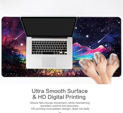 Lokigo Desk Pad Moon Meteor, Big Mouse Pad Mountains Boys Girls Extended Large Gaming Mouse Pad for Desk Non-Slip Rubber Base Stitched Edges DeskMat Work Office Laptop Keyboard DeskMatt