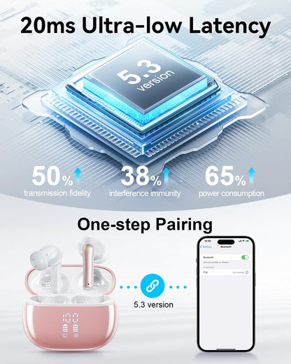 Wireless Earbuds, Bluetooth Ear Buds Headphones with LED Charging Case, Deep Bass Stereo Sound, 40 Hours Playtime, IP7, Lightweight in-Ear Earphones for iPhone Android Sports Workout