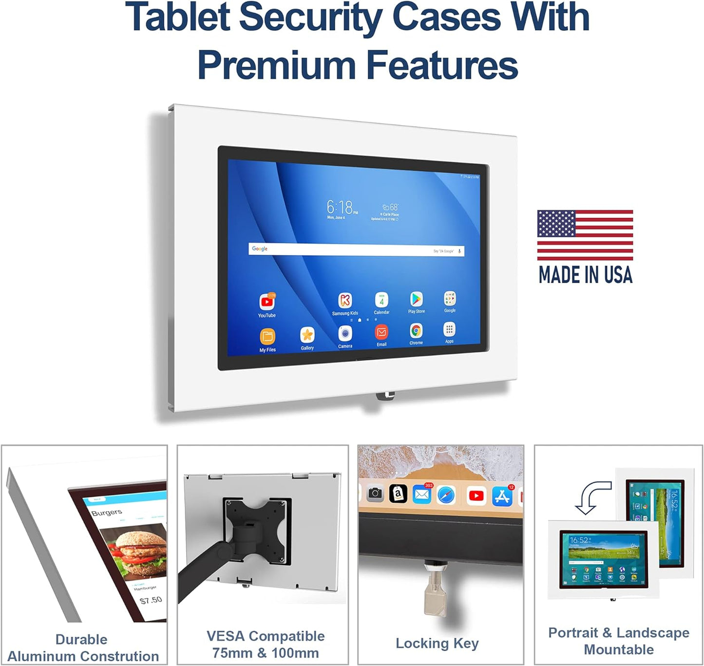 TABcare Locking Anti-Theft Metal Case for Samsung Galaxy TAB A 10.1 2019 Tablet for Kiosk, POS, Store, Show Display, Time Clock (TAB A 10.1 2019 SM-T510, White)