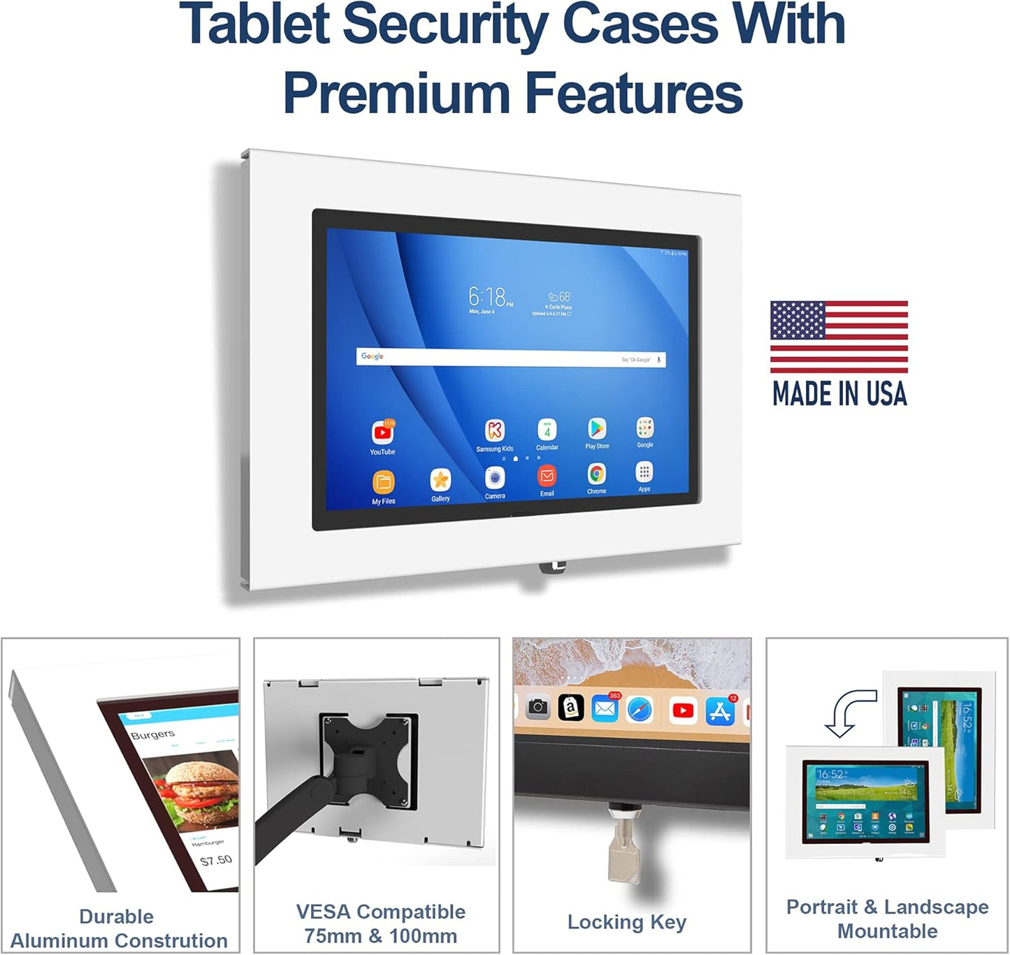 TABcare Locking Anti-Theft Metal Case for Samsung Galaxy TAB A 10.5" Tablet for Kiosk, POS, Store, Show Display, Time Clock (TAB A 10.5, Black)