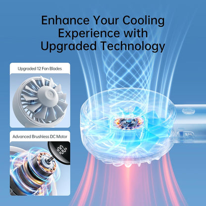 JISULIFE Handheld Portable Fan with Powerful Motor,LED Display,5000mAh Battery,5 Wind Speeds,Lanyard; Summer Essentials USB Rechargeable Hand held Fan for Travel,Beach,Makeup,Concerts-Gery