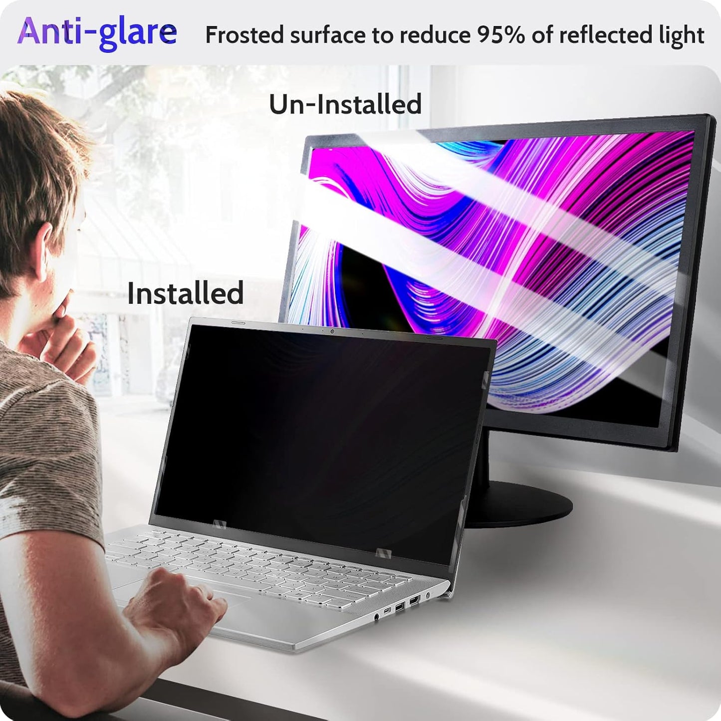 13.3 Inch Laptop Privacy Screen for 16:10 Computer Monitor, Anti Glare Blue Light Filter Protector, Removable 13" Security Shield Compatible with Lenovo Hp Dell Acer Asus Thinkpad Envy Xps