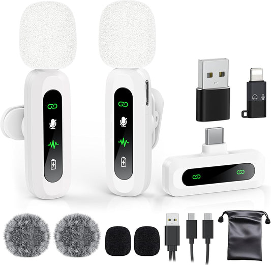 USB C Lavalier Microphone Wireless Mini Mic for Type-C Android Phone/Tablet/PC Video Recording Clip-on Mics with Rotatable Clip&Denoise Recording, Ideal for Vlog Tiktok YouTube Content Creator, White