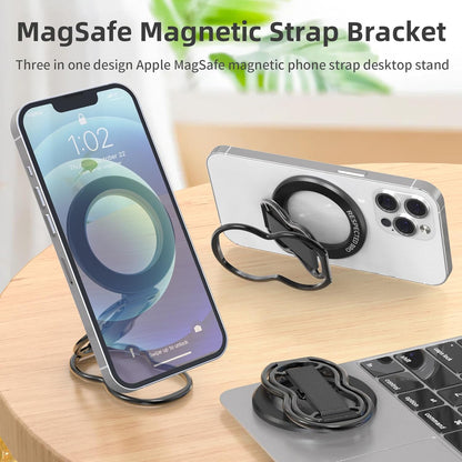 RESPECTED-BRO-Magnetic-Phone-Grip-Stand-with-Finger-Strap, 4-in-1 Magnetic Ring Holder, Kickstand and Elastic Strap for Smartphones, Universal Fit for iPhone, Android, and Cases (Black)