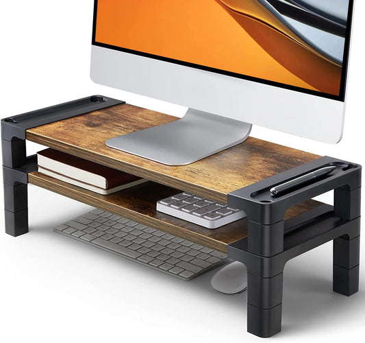 HUANUO Monitor Stand Computer Riser, Monitor Stand for Desk with Adjustable Height and 2 Platforms, Ergonomic Computer Riser, Monitor Riser for Laptops and Monitors, HNMS04V
