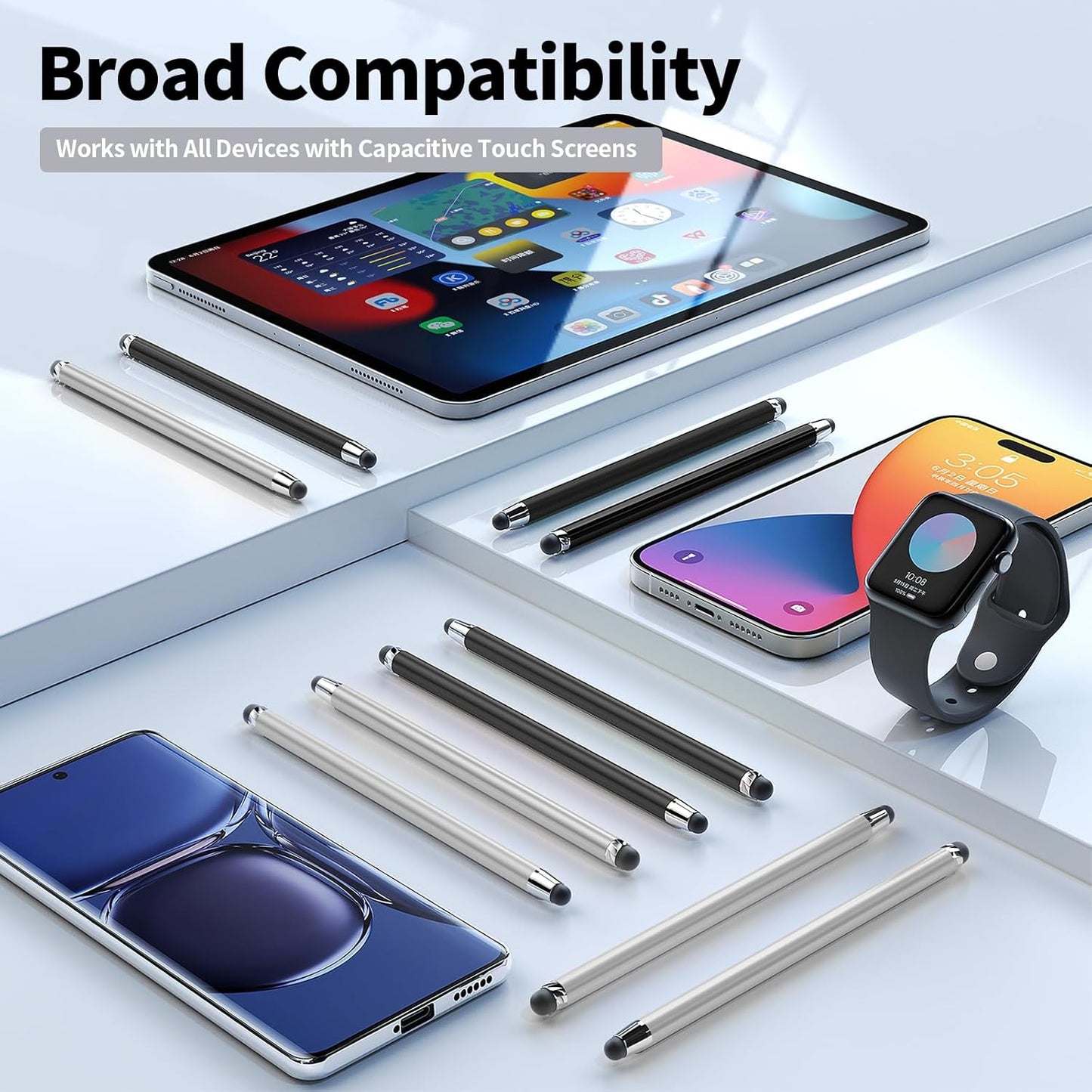 10 PCS Stylus,Stylus Pen for Touchscreen,Stylus 2-in-1 High Sensitivity & Precision Suitable for All Touch Screens of iPhone/ipad/Android Tablets(10 Stylus Pen Silver/Black + 20 Tips)