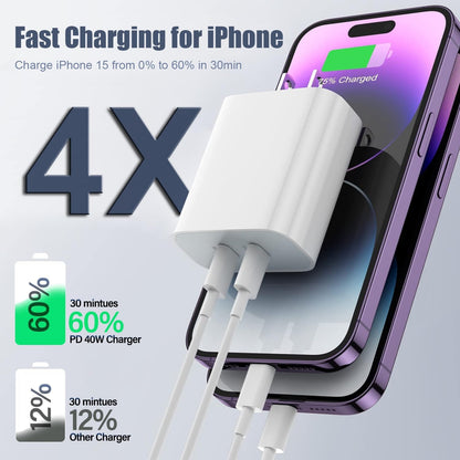 Charger for iPhone 16/15 Pro Max Charger Fast Charging, 2Pack 20W Dual Port USB C Fast Charger Block with 10FT Long USB C to C Charging Cable Cord for iPhone 15 Pro Max/15 Pro/15/15 Plus, iPad Pro/Air