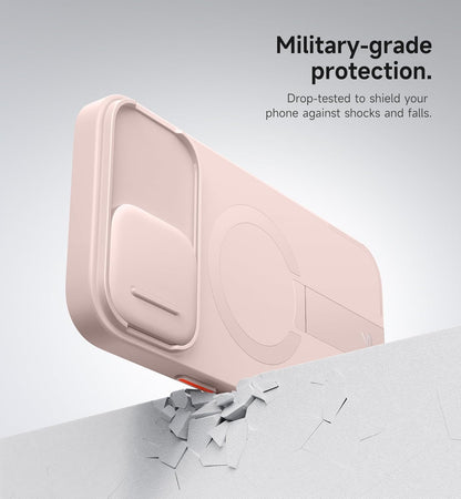 SURITCH for iPhone 16 Plus Case with Magnetic Camera Slide Cover and Adjustable Kickstand, Compatible with MagSafe, Shockproof Bumper Case Slim Protective Cover for iPhone 16 Plus 6.7 Inch, Pink