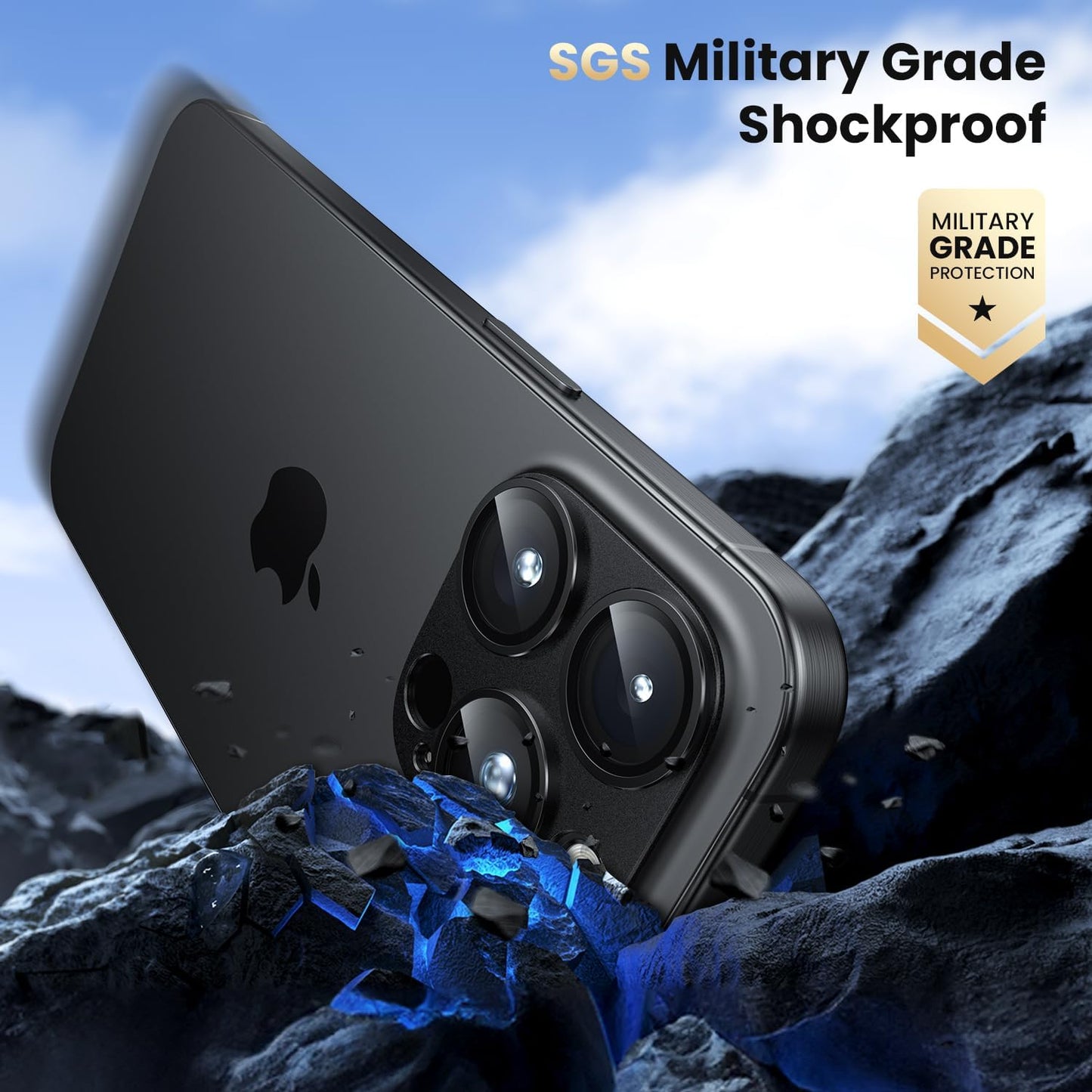 WSKEN for iPhone 16 Pro/iPhone 16 Pro Max Camera Lens Protector, [Military Grade Shatterproof] [Strong Adsorption] Metal Aluminum Alloy Tempered Glass Camera Screen Protector, Black Titanium