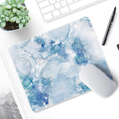 ITNRSIIET Mouse Pad with Stitched Edge Premium Textured Smooth Precise Operation Waterproof Washable Non-Slip Rubber Base Desktop Protection Mat, 10.2×8.3×0.12 inches, Blue Abstract Marble