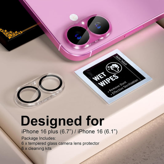 beuxece for 6 Pack iPhone 16 / iPhone 16 Plus Camera Lens Protector [Drop Protection] [Case Friendly] [Easy Installation] 9H Tempered Glass Camera Screen Protector Cover Accessories, Clear