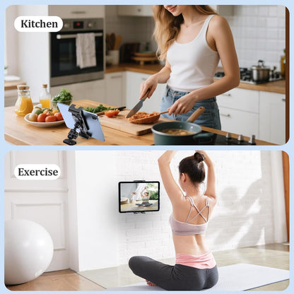 OHLPRO Tablet Wall Mount Holder for iPad 360° Adjustment with Arm and Heavy Duty Drill Base, Compatible with 5"-13" iPad Phone Samsung Tab eReader Surface Kindle for Home, Kitchen, Screw Installation