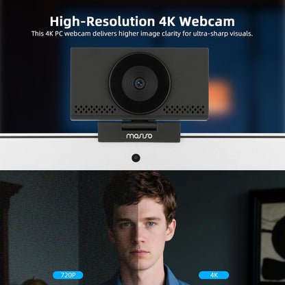 MOSISO 4K Webcam for PC & Laptop with Microphone and Webcam Cover, Auto Light Correction, USB Plug and Play for Live Streaming Video Call Conference Online Lessons Game, Black