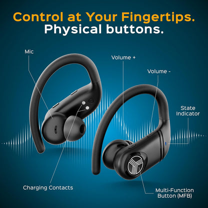 TREBLAB X4 Wireless Earbuds with Earhooks – 253H Battery, ENC Mic, Bluetooth 5.4, USB-C Charging Case, IPX5 Waterproof, Noise Isolating, for Running, Calls, Workouts – Bluetooth Over Ear Ear Buds