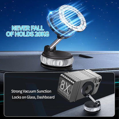 Vacuum Suction Magnetic Phone Holder, 2025 Upgraded Foldable Retractable Suction Cup Mount Magnetic Phone Mount for Your Car, 360° Adjustable Cell Phone Stand for Cars /Gyms/Mirrors/Smooth Surface