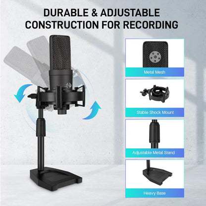 XLR Microphone Professional Cardioid Gaming Mic Kit with Desktop Stand,Shock Mount,Pop Filter,PC Computer Studio Condenser Microphone for Podcast Recording,Streaming,Voice Over,ASMR,YouTube