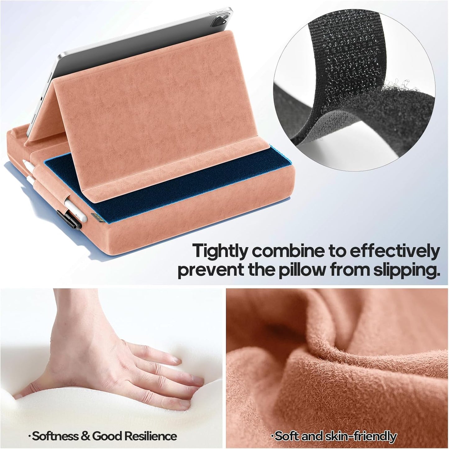 KDD Tablet Pillow Stand, Multi-Angle Viewing Ipad Holder for Lap, Bed and Desk, Foldable Soft Pad Dock with Stylus Mount Compatible with Ipad Pro 12.9, 10.5, 11, Air, Mini, Phones, Books, E-Reader