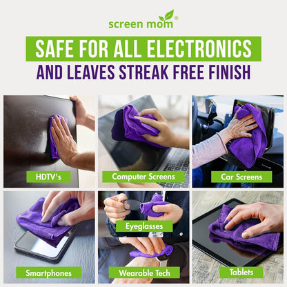 Screen Mom Screen Cleaner Spray and Microfiber Cloth 16oz Screen Cleaner Spray and Wipe for TV, Laptop, Computer, Phone, iPad, Car Screen Cleaning Kit Electronic Cleaner Spray