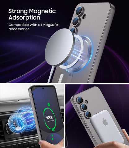 Magnetic for Samsung Galaxy S24 FE Case [Compatible with MagSafe][Built-in Camera Lens Protector] Slim Soft Silicone Bumper Shockproof Metallic Luster Phone Cover (Titanium Gray)