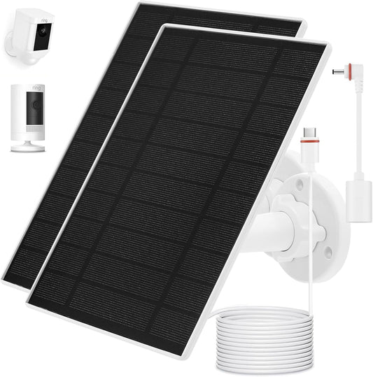 Solar Panel Charger for Ring Stick Up Cam, Stick Up Cam Pro, Ring Spotlight Cam Plus/Pro, 6W5V Fast Charging (2Pack)