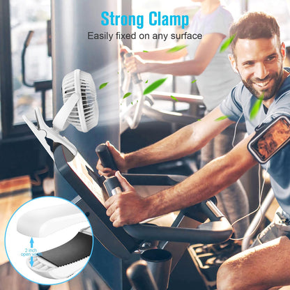 BESKAR Portable Clip on Fan Rechargeable, 4 Speeds Small Battery Operated Fans, USB Desk Fan with Strong Airflow, Sturdy Clamp Fans for Golf Cart Office Outdoor Travel Camping