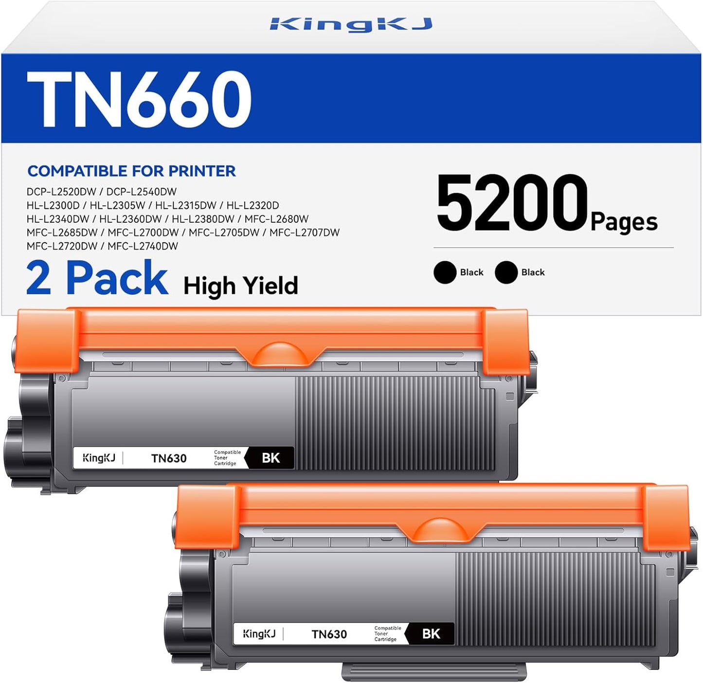 TN660 Black Toner Cartridge 2-Pack Replacement Compatible for Brother TN-660 660 Toner HL-L2380DW HL-L2320D HL-L2340DW DCP-L2540DW MFC-L2700DW MFC-L2720DW HL-L2300D HL-L2360DW DCP-L2520DW Printer Ink