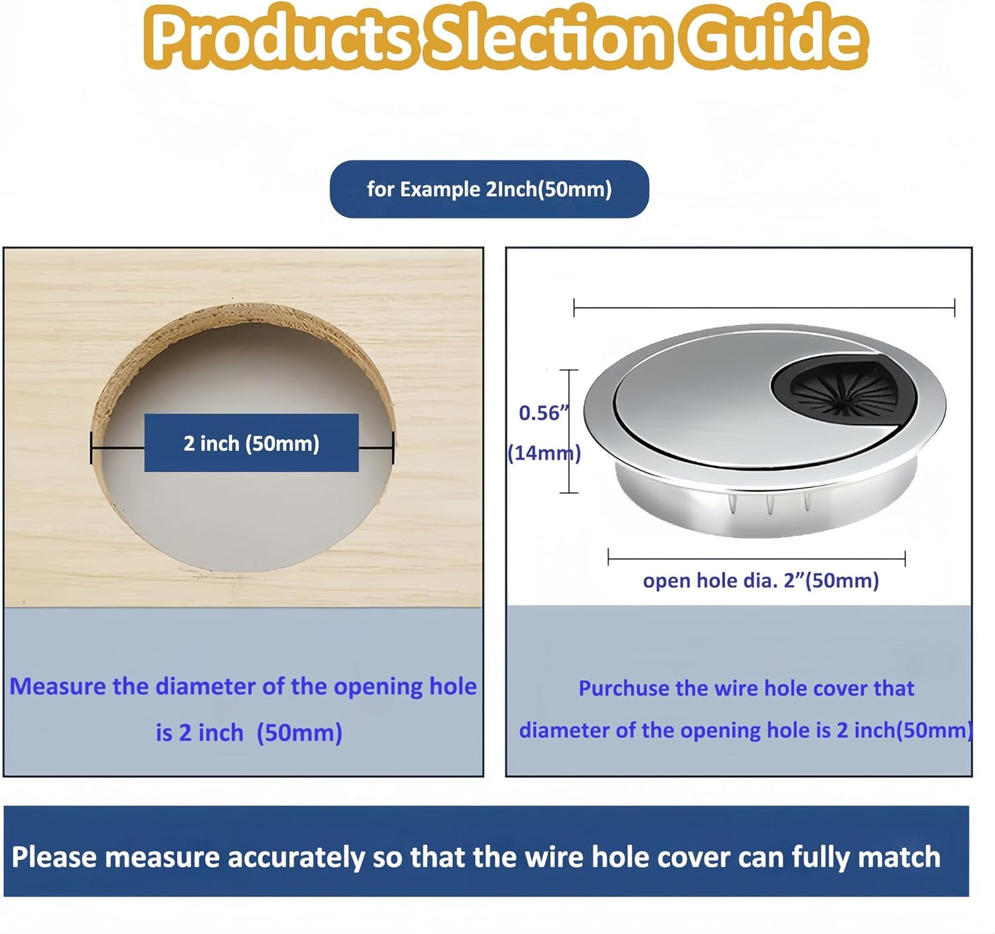3 Pcs Satin Nickel Metal Cable Grommet, Zinc Alloy Desk Table Grommet Cable Cord Hole Cover for Home and Office, Fits 2inchs Hole 50MM Brushed Silver
