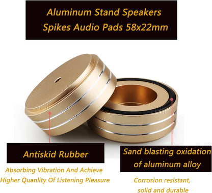 Tertullus 4 Pcs Speaker Feet Aluminum HiFi Turntable Feet Isolation Feet Aluminum Stand Speakers Spikes Audio Pads 58x22mm for HiFi Amplifier/Speaker/Turntable/Player(Gold)