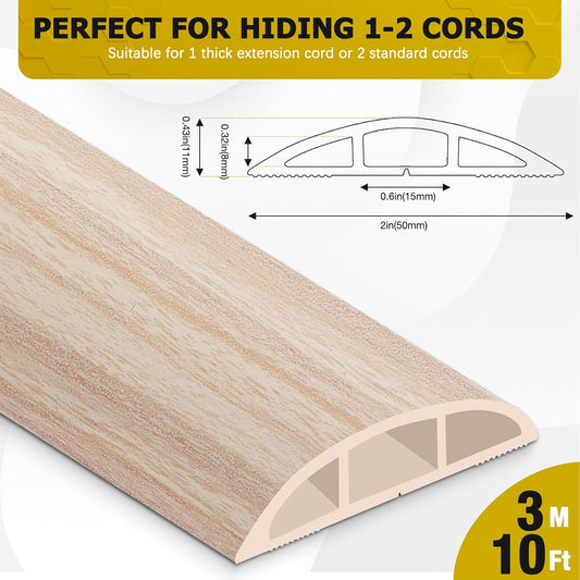 Floor Cord Cover 10FT Cord Covers for Wires on Floor Protect Wires & Prevent Trip Hazards, Easy to Cut for Home, Office, School, Concerts, Cavity W0.6in x H0.32in