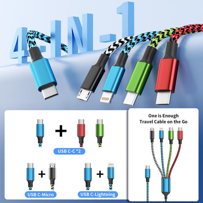 Travel Dual Type-C 4 in 1 Charging Cable, USB C Multi Charging Cable Multi Charging Cable for Multiple Devices, Phone Charging Cable Adapter 2 USB-C/IP/Micro Port for Phones Tablets Galaxy PS & More