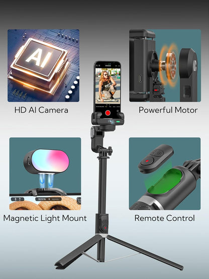 Auto Face Tracking Tripod 360 Rotation w/Stand,Selfie Stick Tripod for iPhone Android w/RGB Light,Remote Control,Phone Stand Follow You for Video Recording for TikTok Vlogging(M2Pro Black)