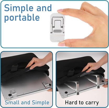 Bewudy 2 Pcs Portable Keyboard Riser With Dual Tilt Angle Adjustment, Foldable Laptop Stand, Mini Computer Stand for Desk, Self-Adhesive Feet for Most Keyboards (Silver)