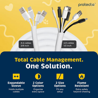 PROTECTO Heavy Duty Dog & Cat Cord Protector 10ft Easy-to-Use Critter Cord Cover for Pet Clear Odorless White Color Cord Protectors from Pets No Chew Solution Power Audio & Video Wire Protector Tubing
