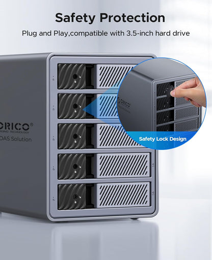 ORICO RAID 5 Bay HDD Enclosures USB 3.0 Push-Pull Mounting for 3.5-inch HDD, Max 110TB, External Direct Attached Storage 8 RAID Modes Supported 9858RU3