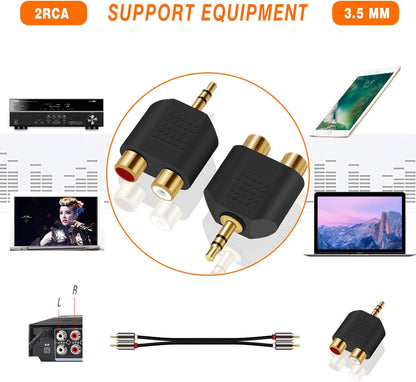 ANDTOBO 3.5 mm TRS to Dual RCA F (2-Pack), 3.5mm Stereo Male to Dual RCA Female Audio Breakout Adapter
