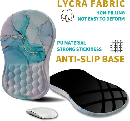 Hokafenle Ergonomic Mouse Pad Wrist Support, Wrist Rest Mousepad for Carpal Tunnel Pain Relief with Integrated Memory Foam Slope Massage Bulge (11.8x7.9 inch,Blue Marble