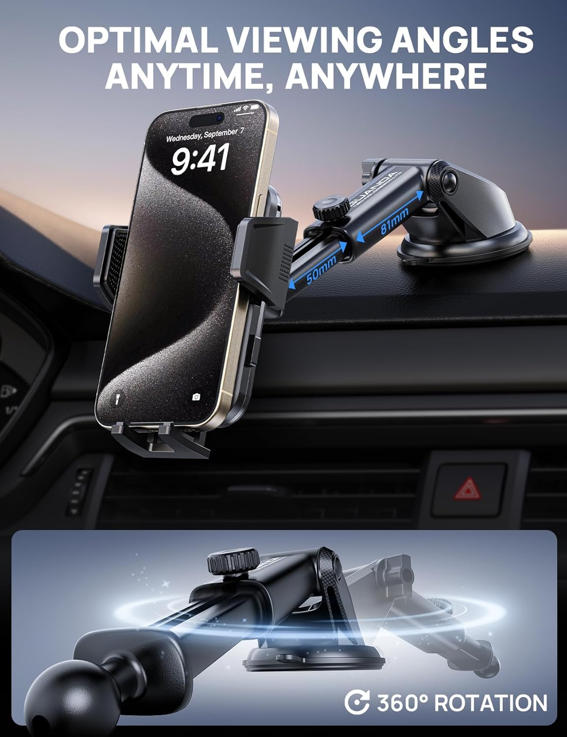 [2025 New] Dashboard Phone Holders for Your Car [Military Grade Stable] Phone Holders for Your Car, Non-Slip Silicone Carbon Fiber Car Phone Mount, Rotatable Suction Cup for All Phone, Gray