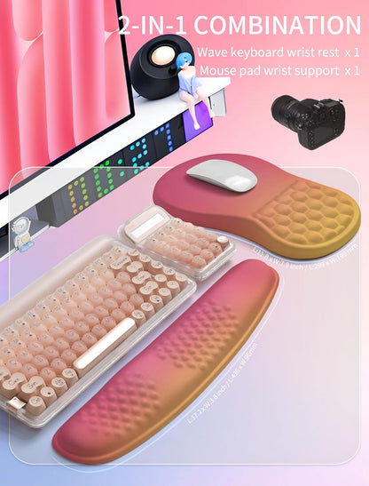 Hokafenle 2in1 Combination, Wave Keyboard Wrist Rest and Ergonomic Curvature Mouse Pad Wrist Support for Relieve Wrist Pain, Filled with Soft Cushion Memory Foam, Sunset Glow