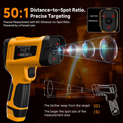 -58°F to 3992°F Infrared Thermometer IR Gun, High-Temp Digital Temperature Gun 50:1 Non-Contact Pyrometer & Triple Laser for Kiln, Forge, Furnace, Engine, HVAC, Industrial Use
