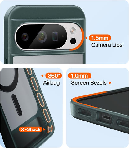 TORRAS Magnetic & Stand for Google Pixel 10 Pro XL Case, Fit for MagSafe, Military Grade Drop Protection, Slim Fit for Google Pixel 10 Pro XL Phone Case with Sturdy Kickstand, Translucent Matte Green