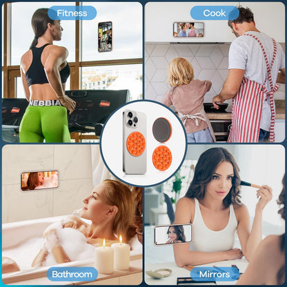 Silicone Suction Cup Phone Mount, Magnetic Suction Phone Case Stand, Mirror Shower Phone Holder, Perfect for Selfies and Videos Creators, Hands Free Holder Mount-Orange